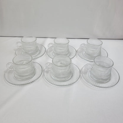 Set Nura 6 Tazas con Plato de Cristal Acanalado