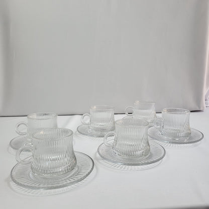 Set Nura 6 Tazas con Plato de Cristal Acanalado