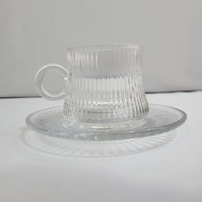 Set Nura 6 Tazas con Plato de Cristal Acanalado