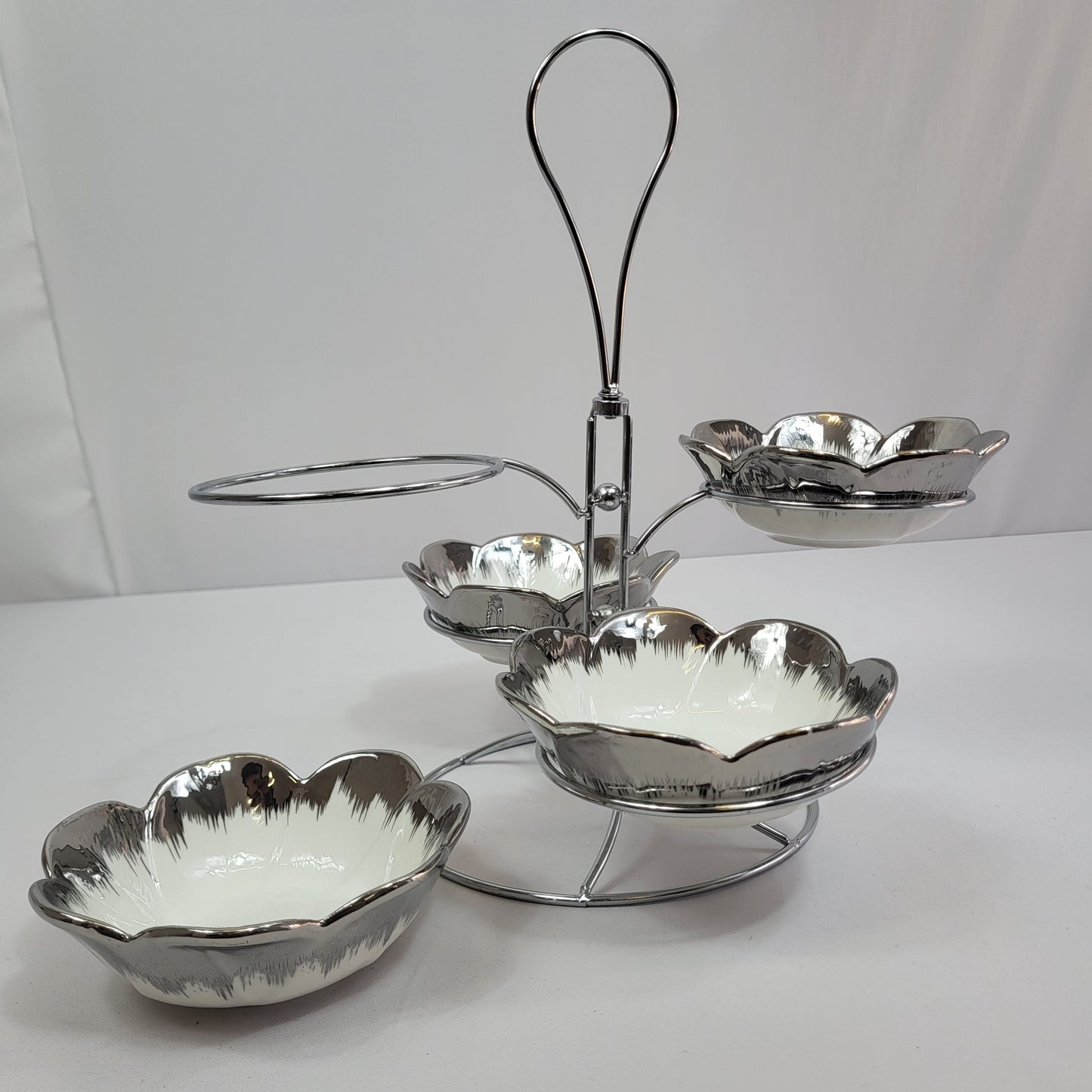 Centro de Aperitivos Liora 4 Cuencos Flor Plata