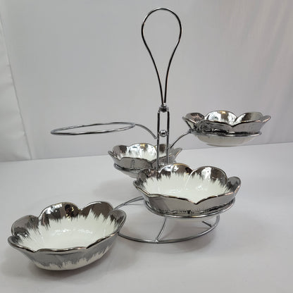 Centro de Aperitivos Liora 4 Cuencos Flor Plata