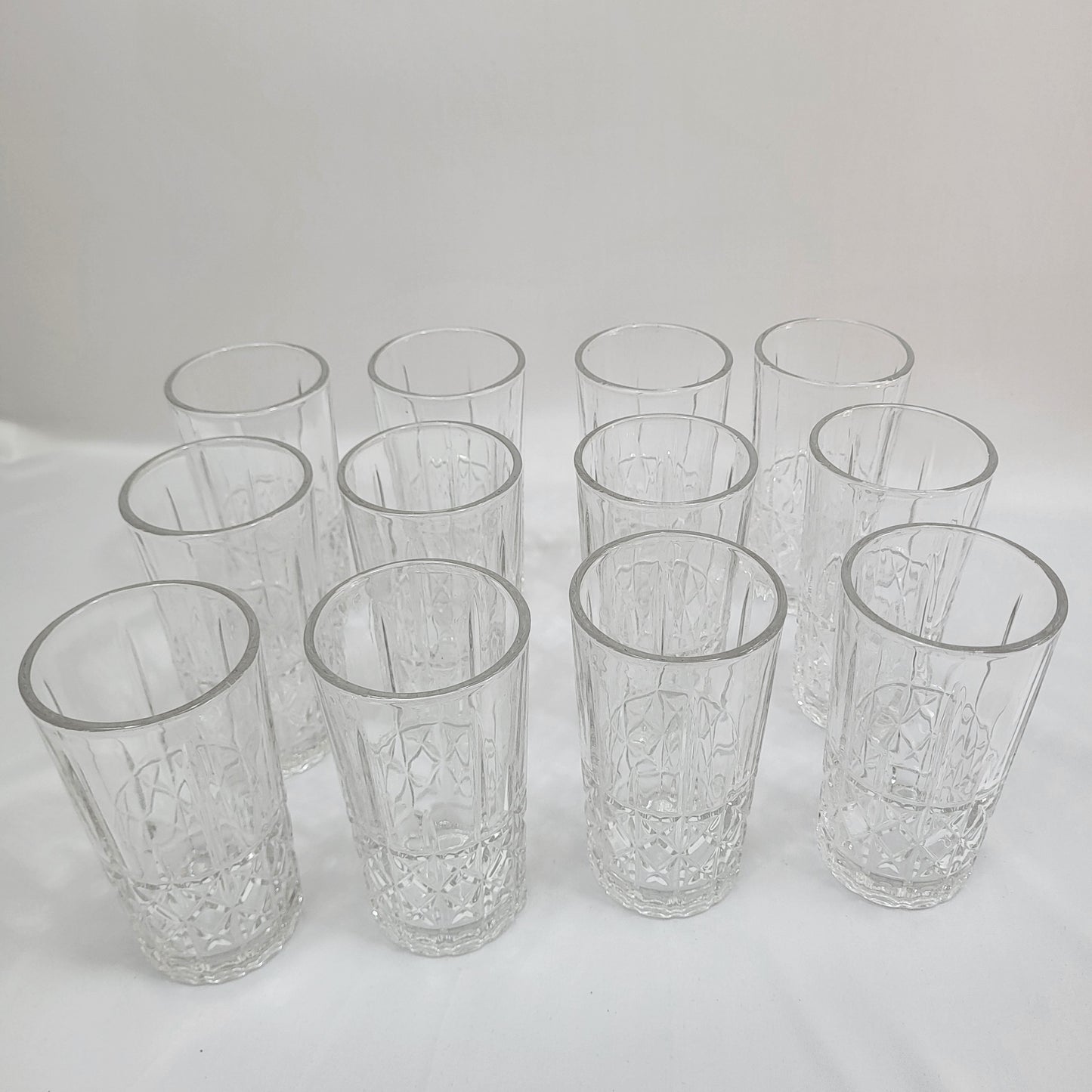 Vasos Cristalino Diamond 12 piezas – Vidrio Transparente con Relieve Tallado