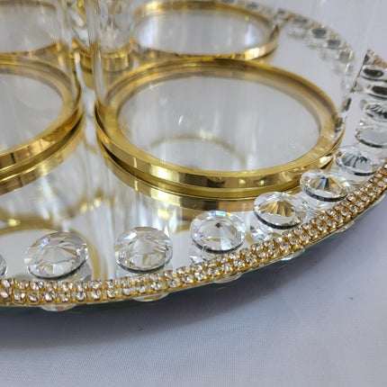 Set de Bandeja Espejo con Tarros de Cristal y Detalles Dorados