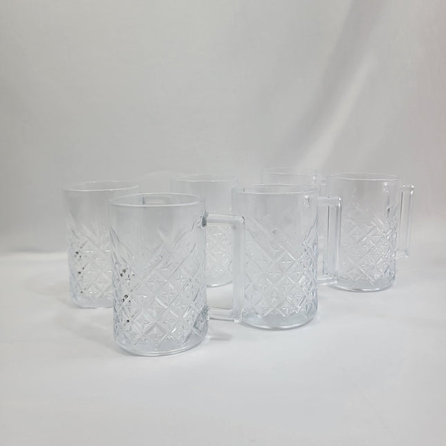 Set de 6 Jarras de Cristal Transparente con Tallado Diamante y Asa