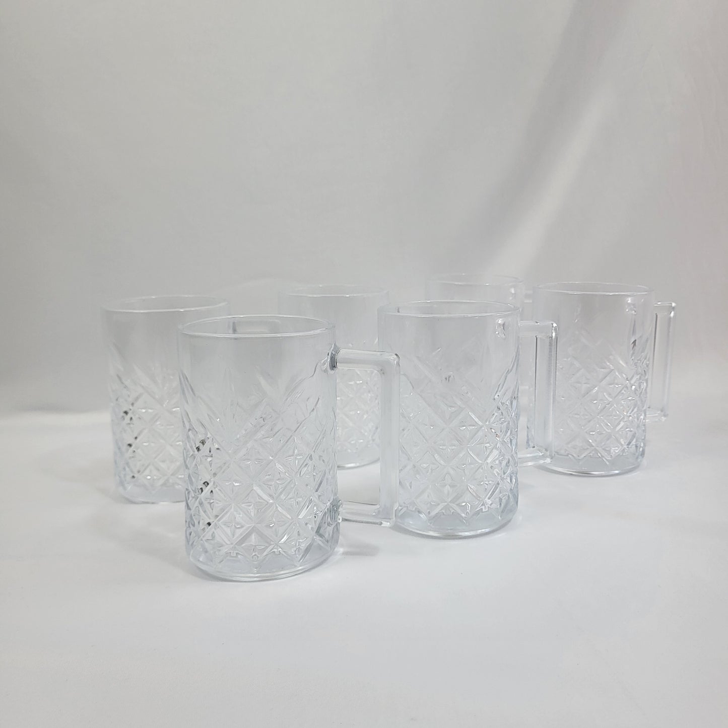 Set de 6 Jarras de Cristal Transparente con Tallado Diamante y Asa