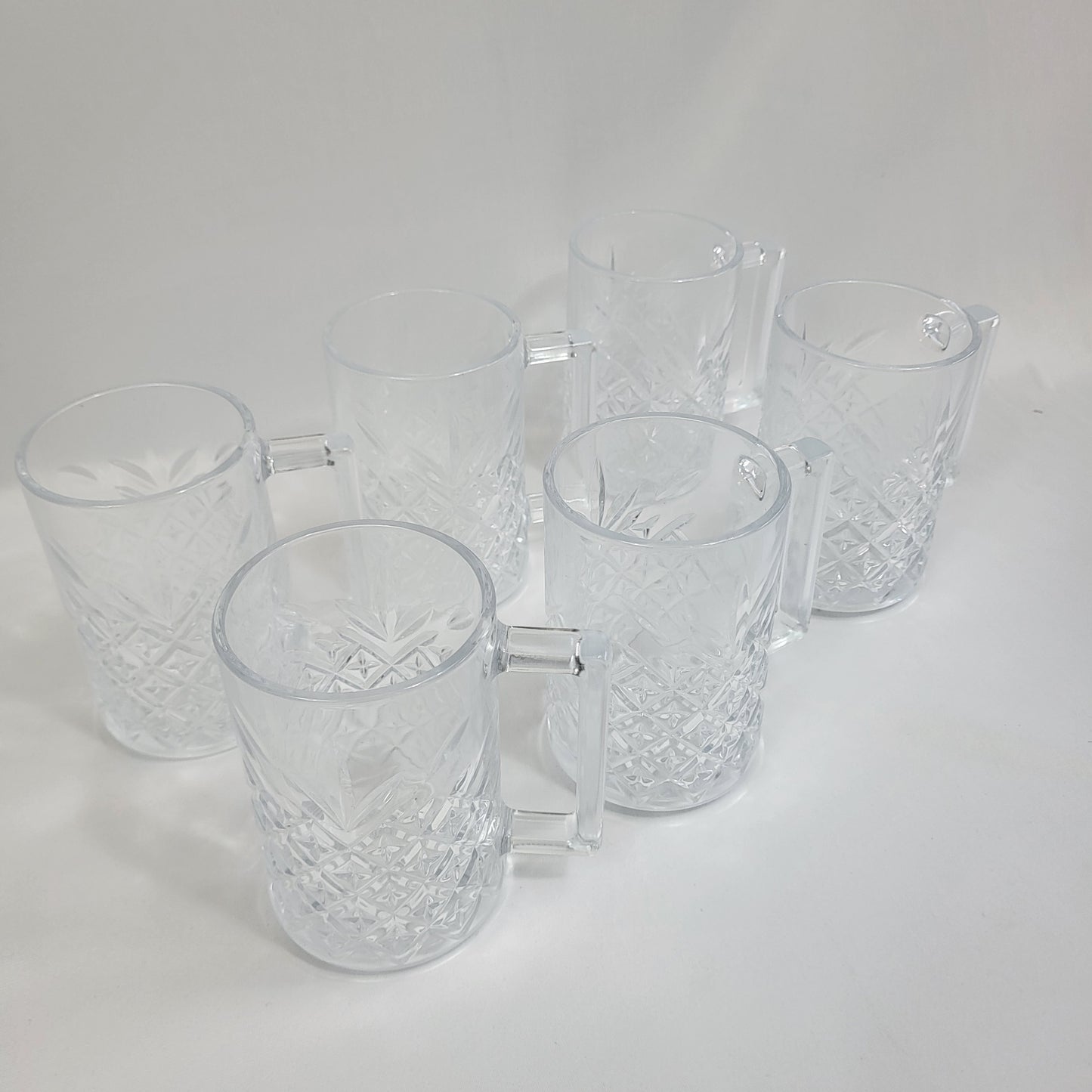 Set de 6 Jarras de Cristal Transparente con Tallado Diamante y Asa