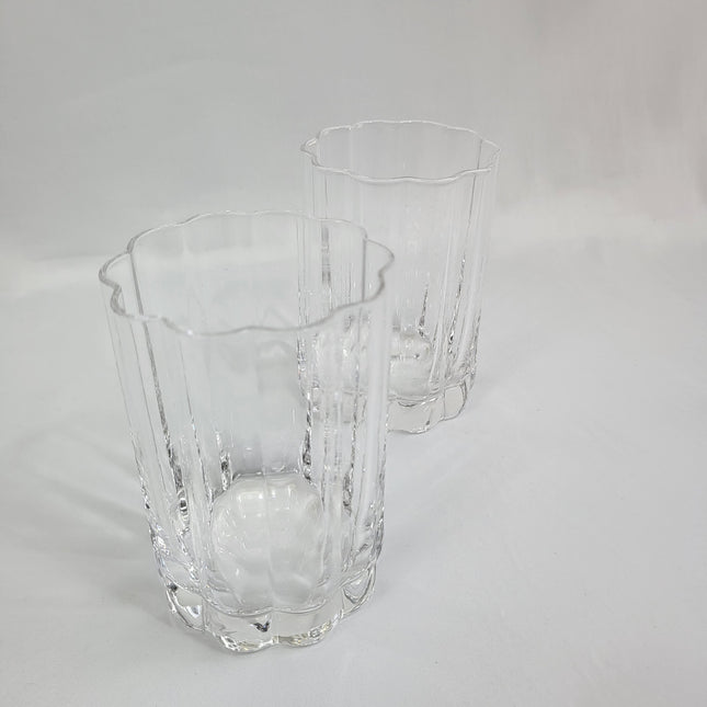 Set de 2 Vasos de Cristal con Borde Ondulado y Tallado Vertical