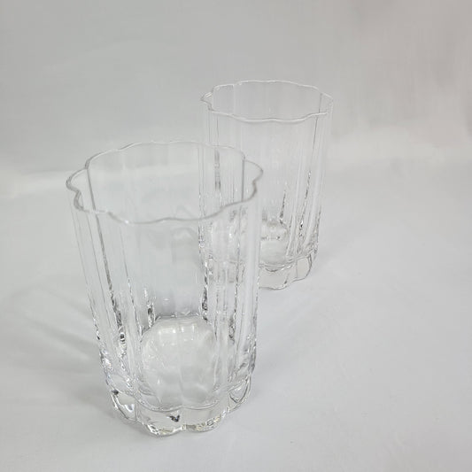 Set de 2 Vasos de Cristal con Borde Ondulado y Tallado Vertical