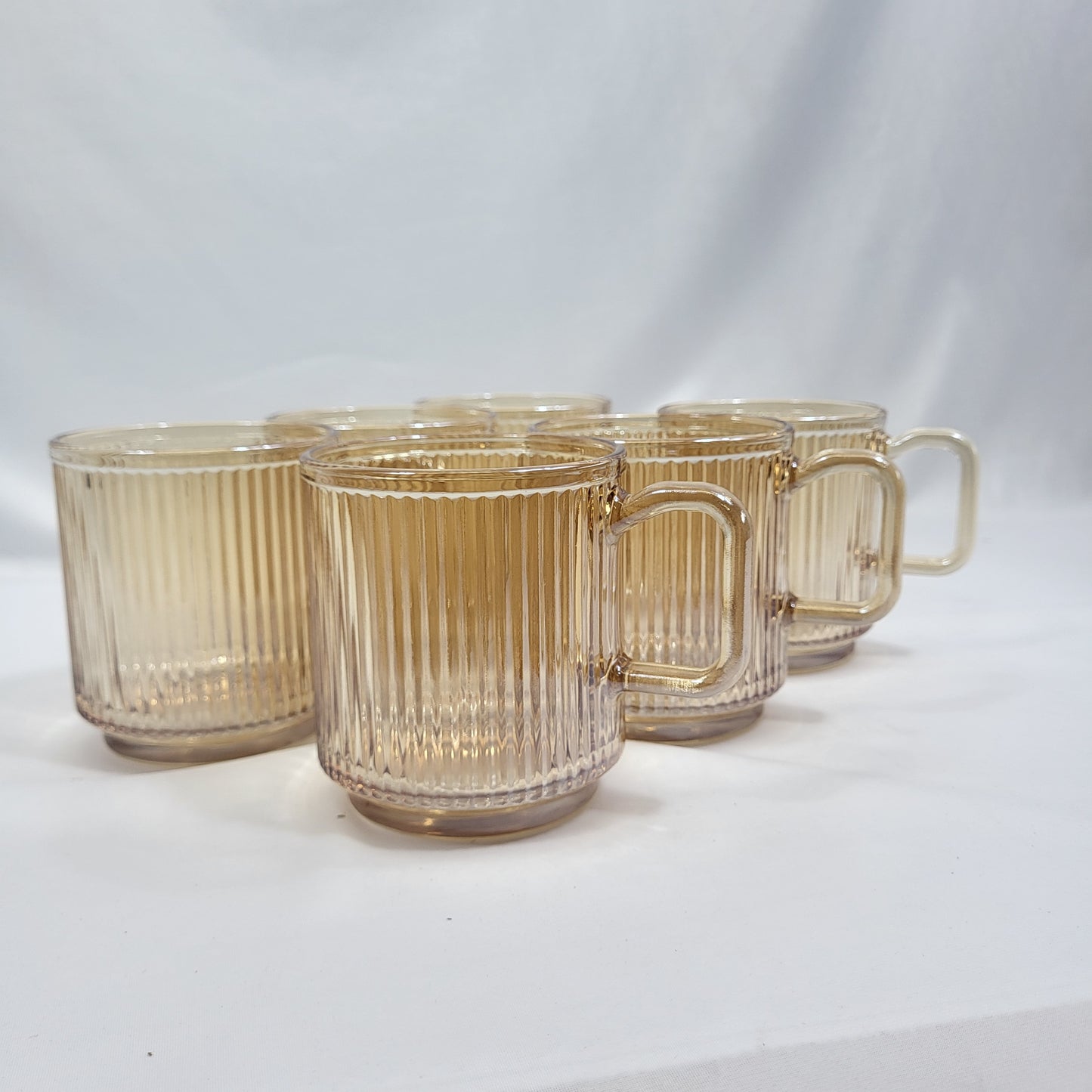 Set 6 Tazas de Cristal Nervado Dorado