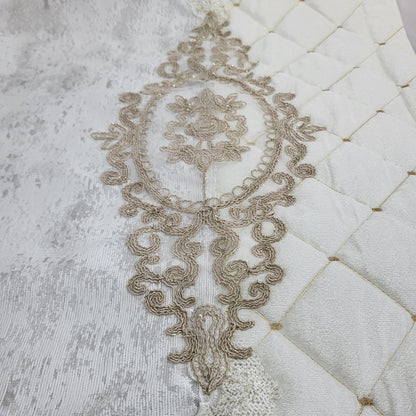 Set de Cama de Lujo "Marianna" – Cubrecama Acolchado con Encaje - COLOR CREMA