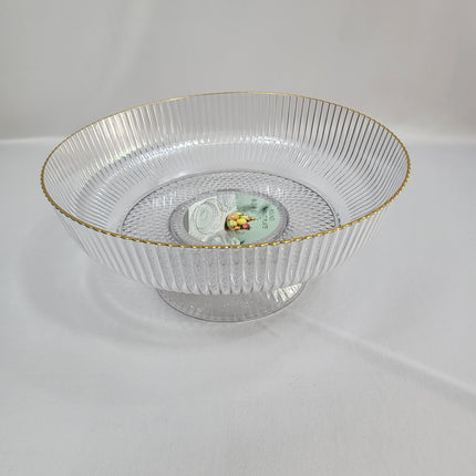 Cuenco de Plástico Transparente Estriado con Borde Dorado – Diseño Elegante