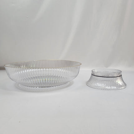 Cuenco de Plástico Transparente Estriado con Borde Dorado – Diseño Elegante