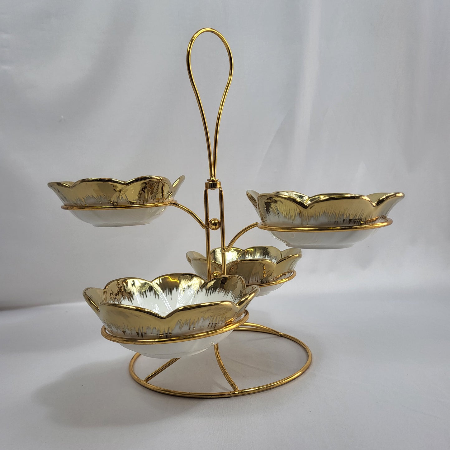 Set de 4 Bowls de Cerámica Dorada con Soporte Metálico - 4 PCS