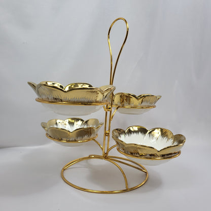 Set de 4 Bowls de Cerámica Dorada con Soporte Metálico - 4 PCS