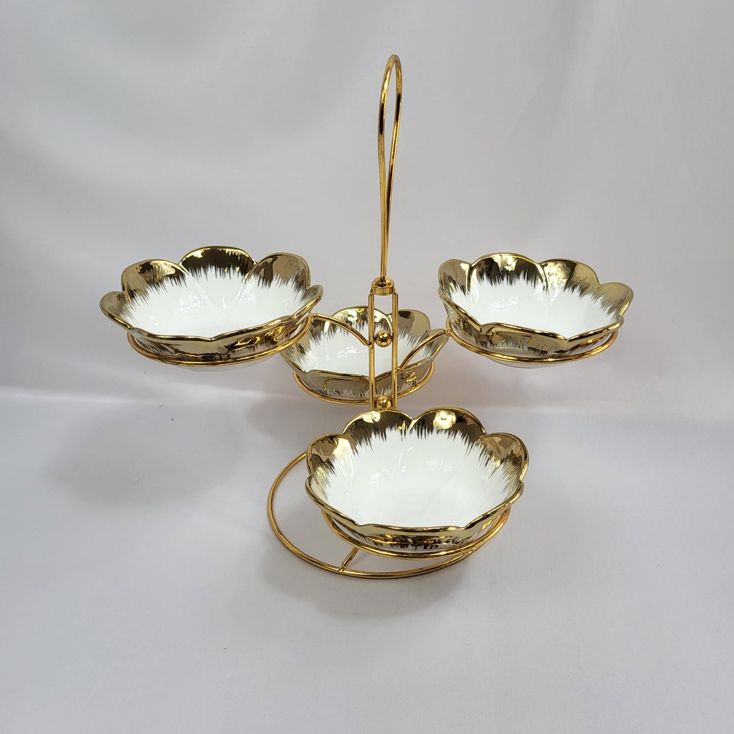 Set de 4 Bowls de Cerámica Dorada con Soporte Metálico - 4 PCS
