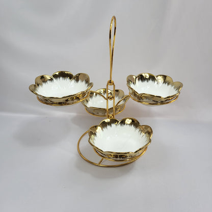 Set de 4 Bowls de Cerámica Dorada con Soporte Metálico - 4 PCS