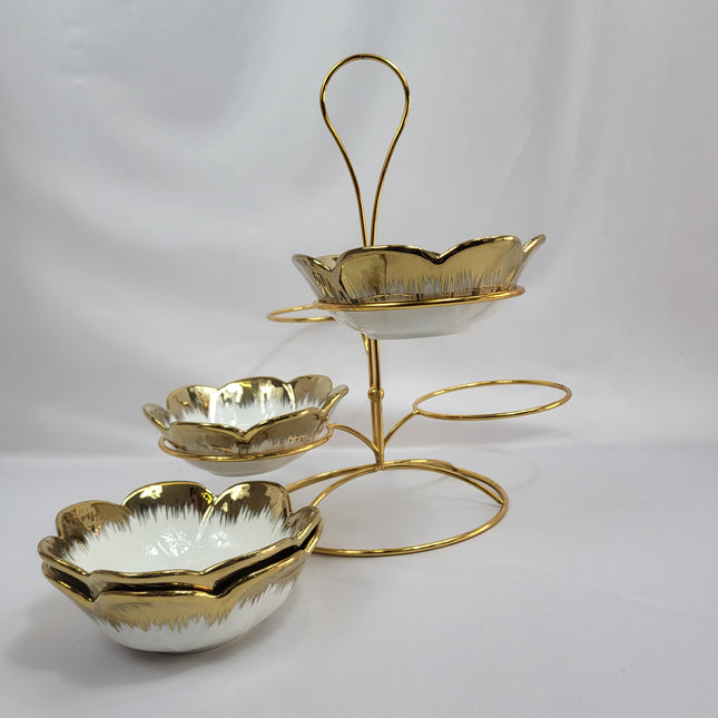 Set de 4 Bowls de Cerámica Dorada con Soporte Metálico - 4 PCS