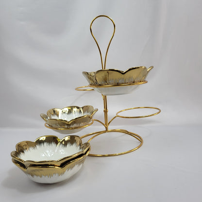 Set de 4 Bowls de Cerámica Dorada con Soporte Metálico - 4 PCS