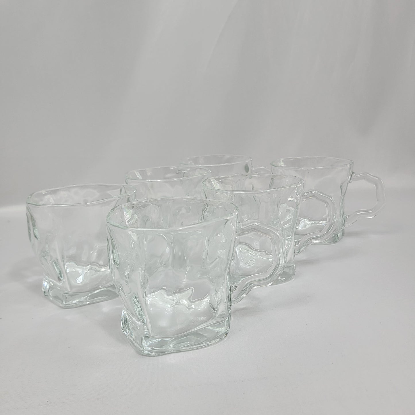 Set de 6 Tazas de Cristal con Textura Hielo Roto y Asa