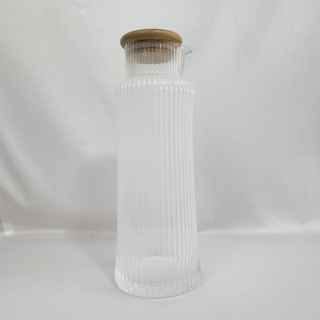 Jarra de Cristal con Estrías Verticales y Tapa de Bambú 1150ml