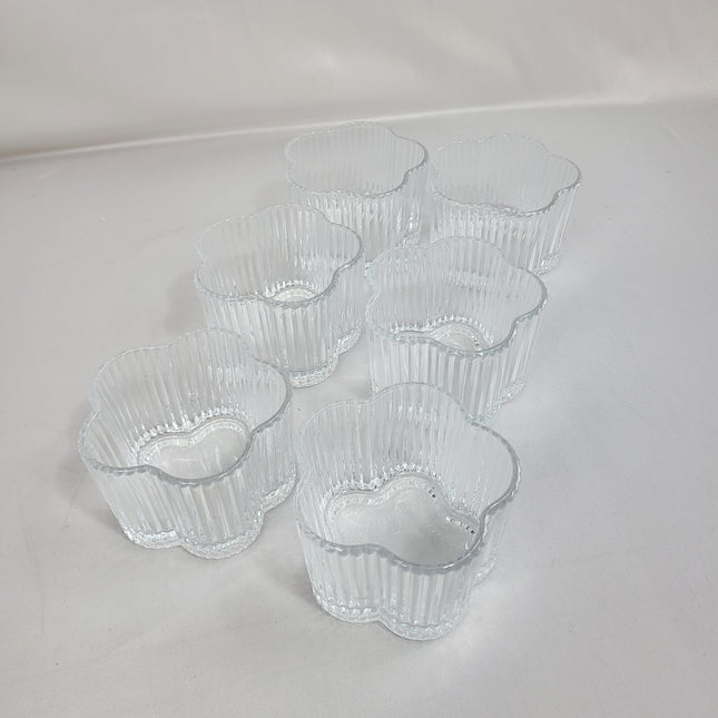 Set de 6 Bowls de Cristal Transparente con Forma de Flor y Estrías Verticales