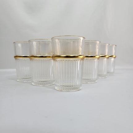 Set de 12 Vasos de Cristal con Estrías Verticales y Borde Dorado