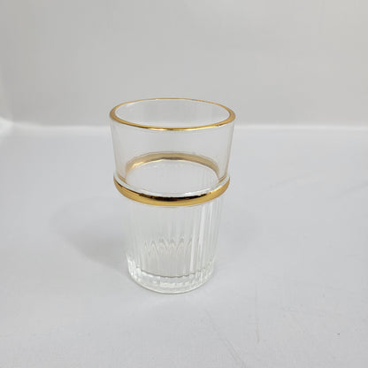 Set de 12 Vasos de Cristal con Estrías Verticales y Borde Dorado