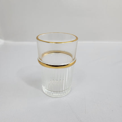 Set de 12 Vasos de Cristal con Estrías Verticales y Borde Dorado