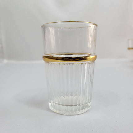 Set de 12 Vasos de Cristal con Estrías Verticales y Borde Dorado