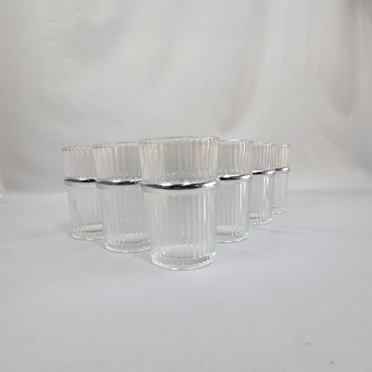 Set de 12 Vasos de Cristal con Estrías Verticales y Borde Plateado