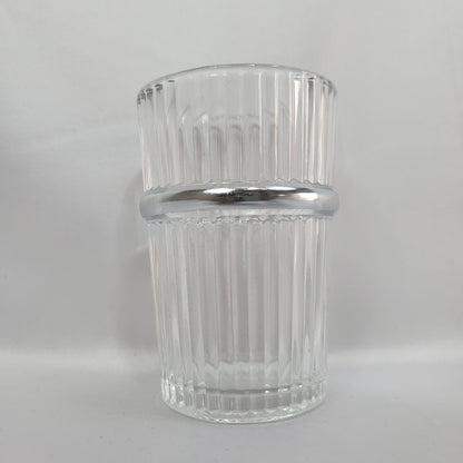 Set de 12 Vasos de Cristal con Estrías Verticales y Borde Plateado