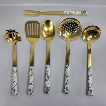 Set de Utensilios de Cocina Marble Gold 7 Piezas con Soporte