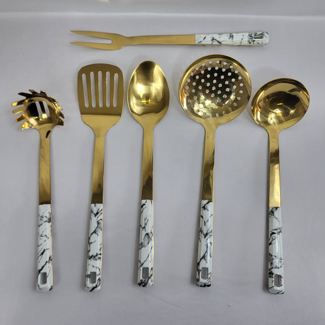 Set de Utensilios de Cocina Marble Gold 7 Piezas con Soporte