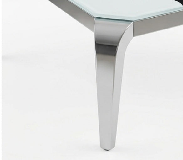 Mesa de centro de cristal blanco y patas acero plateado