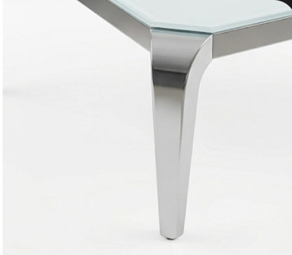 Mesa de centro de cristal blanco y patas acero plateado