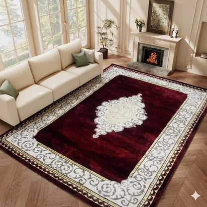 Alfombra Samba Granate con Cenefa Clásica Crema