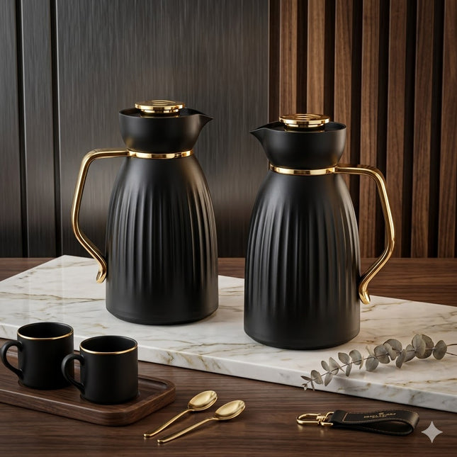 Set de 2 Termos Amina 1L + 0,6L con Asa Dorada - COLOR NEGRO