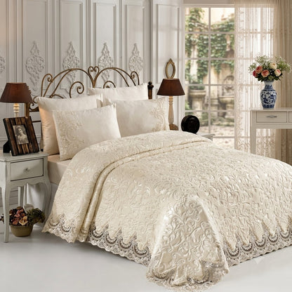 Conjunto de cobertores Banu Cream – Elegância e aconchego para seu quarto