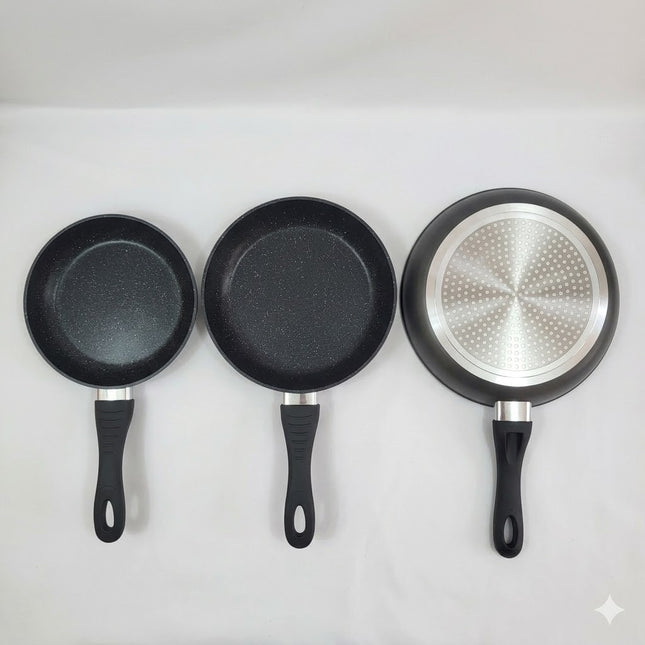 Set de 3 Sartenes Stone Black 20/24/28 cm – Antiadherentes, Negro