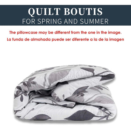 Colcha Boutis para Primavera e Verão Bicolor Reversível Liso - COR FOLHAS CINZA