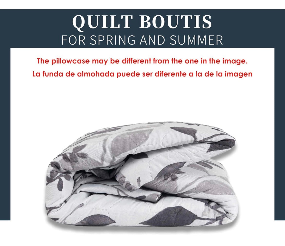 Colcha Boutis para Primavera y Verano Bicolor Reversible Liso - COLOR HOJAS GRIS