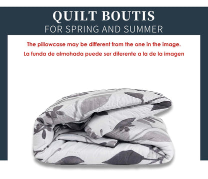 Colcha Boutis para Primavera y Verano Bicolor Reversible Liso - COLOR HOJAS GRIS