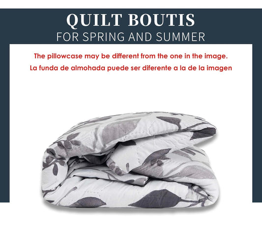 Colcha Boutis para Primavera y Verano Bicolor Reversible Liso - COLOR HOJAS GRIS