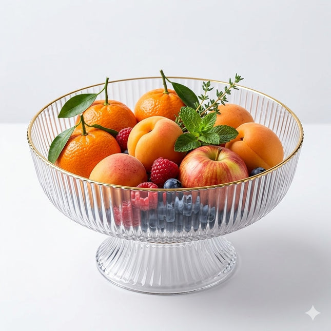 Fluted Clear Plastic Bowl with Gold Rim – Elegant Design