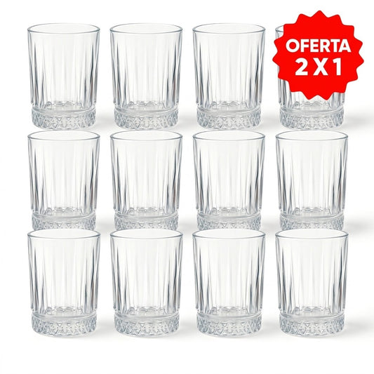 Pack 12 Vasos de Cristal | Diseño Clásico Tallado | Vasos Resistentes para Agua, Té y Refrescos