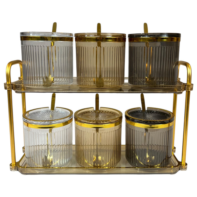 🫙 Set of 6 Jars with Gold Tray ✨ - plastic