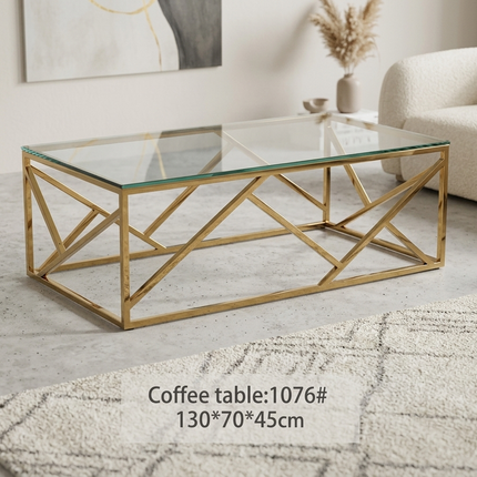 Mesa de centro de cristal y patas acero inoxidable dorado
