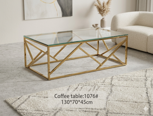 Mesa de centro de cristal y patas acero inoxidable dorado