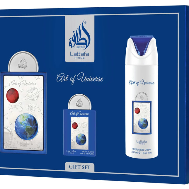 🎁 Set de Regalo Art of Universe – Agua de Perfume 100 ml + Body Spray 200 ml + Gel de Ducha 100 ml