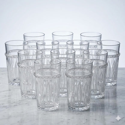 Vaso de Cristal Decorado para Té Árabe - Estilo Transparente Tallado